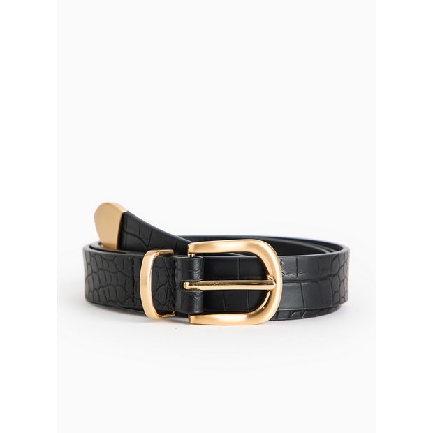 Buy Black Croc Faux Leather Metal Buckle Belt S | Belts | Tu