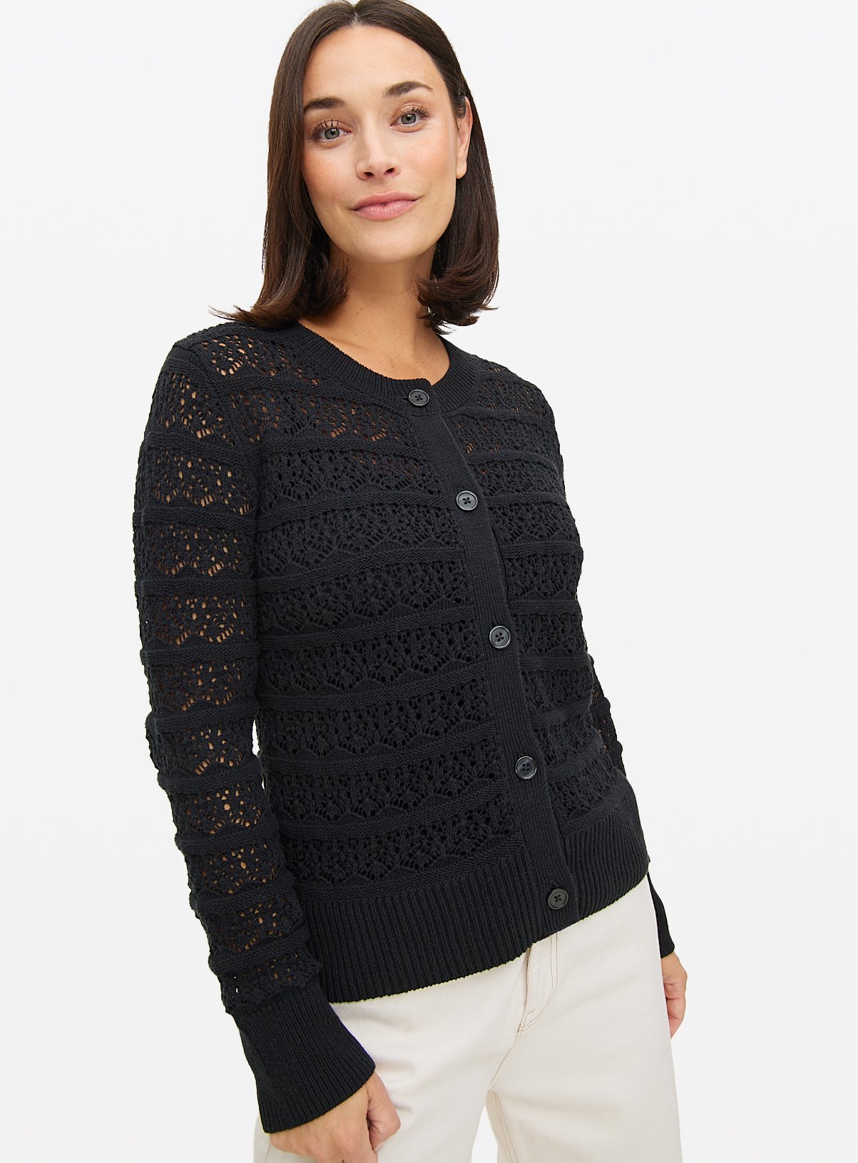 Pointelle Stripe Cardigan  