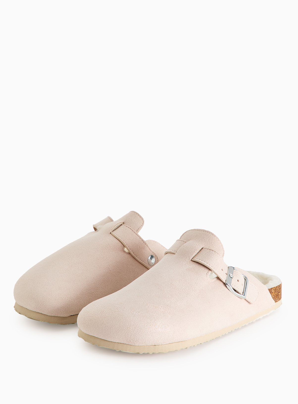 Neutral Felt Buckle Detail Clog Slippers 