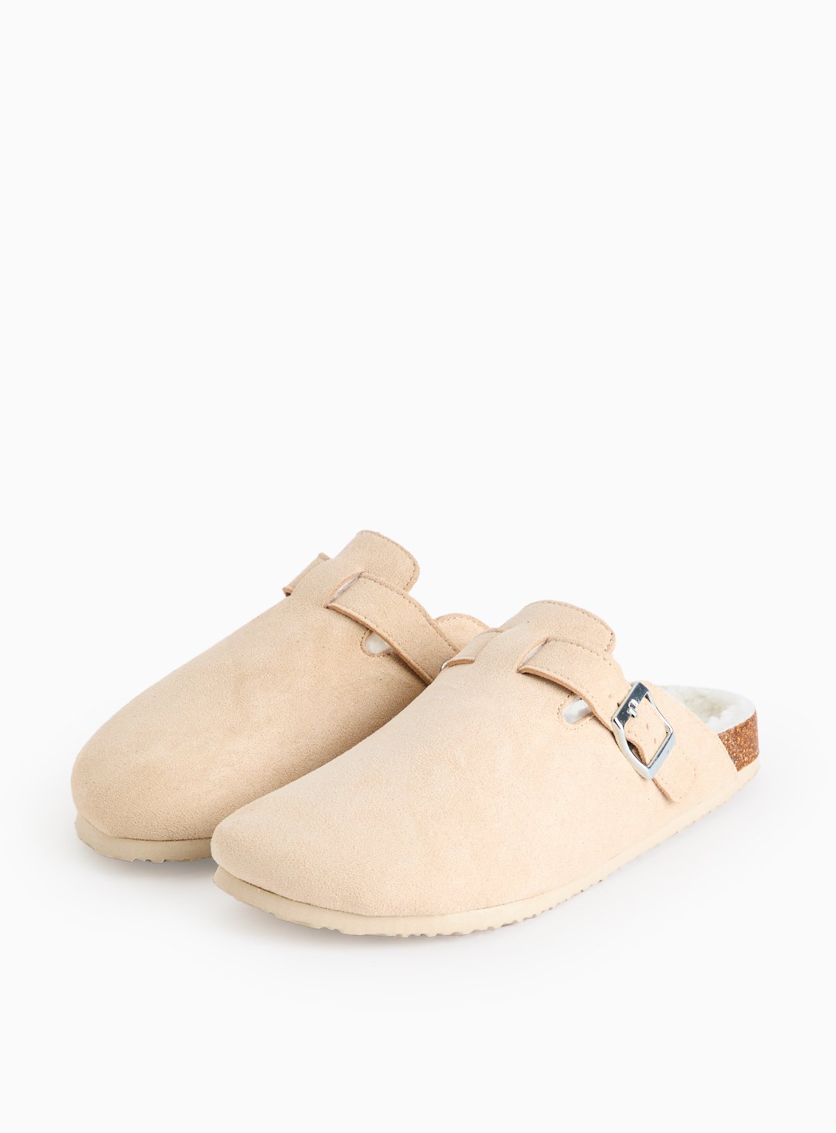 Neutral Felt Buckle Detail Clog Slippers 