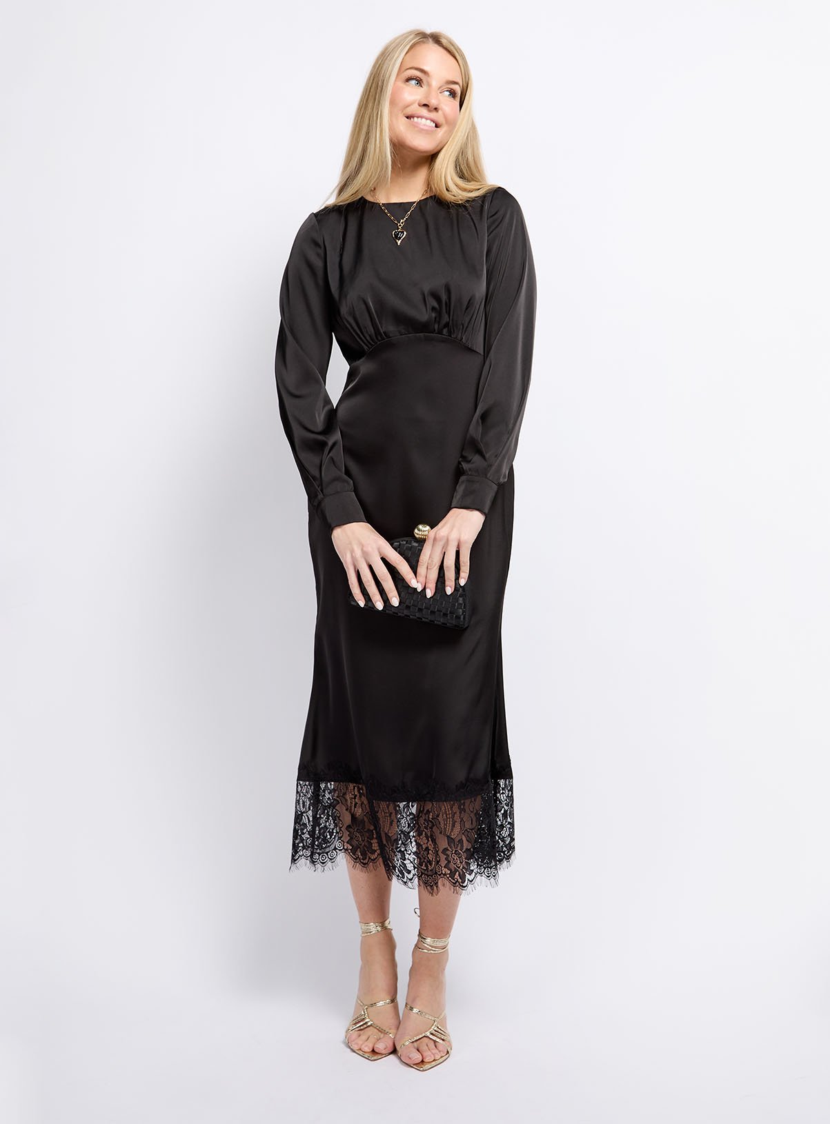 VOGUE WILLIAMS Black Satin Midaxi Dress 