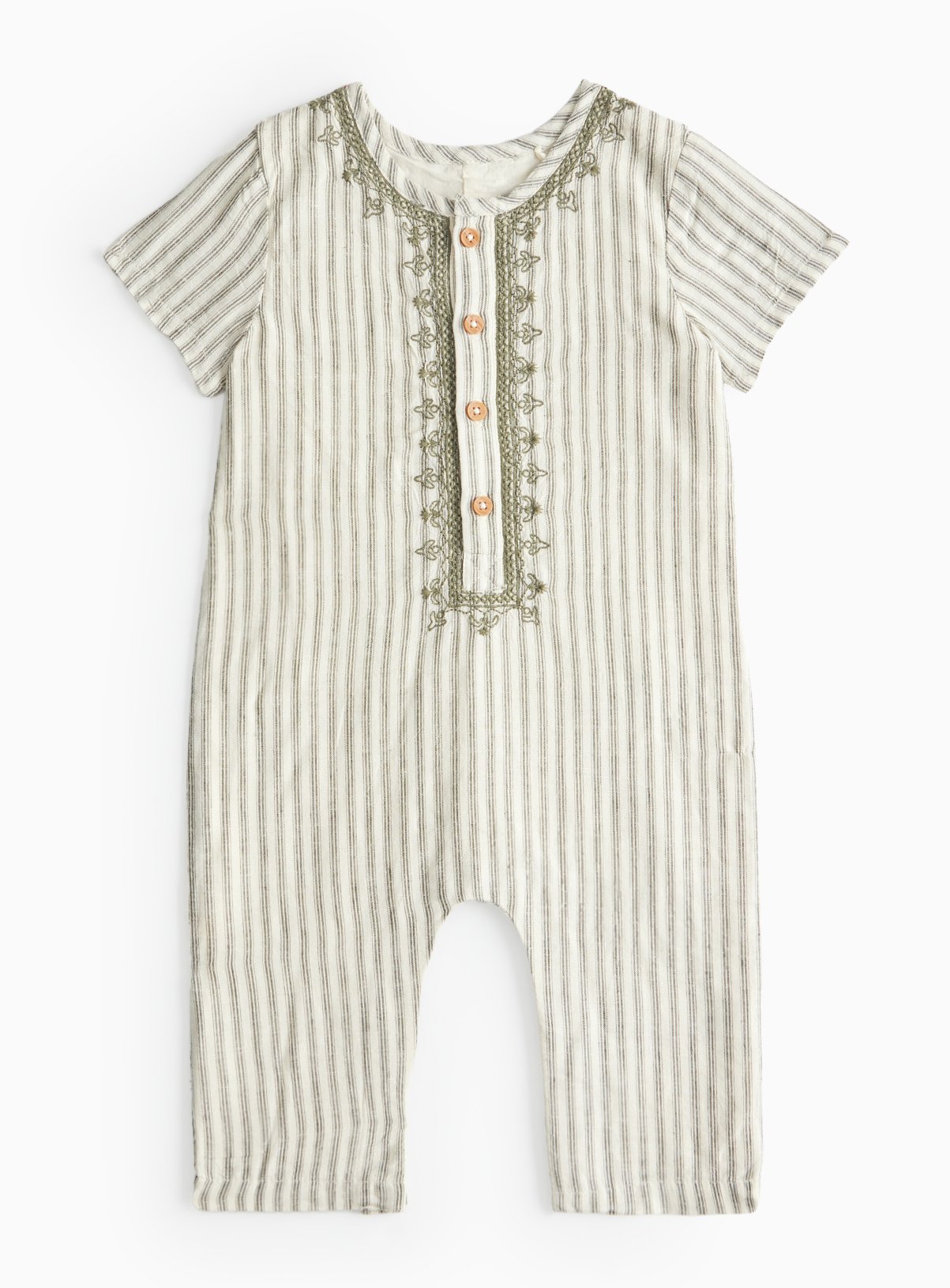 Green Stripe Linen Blend Romper 
