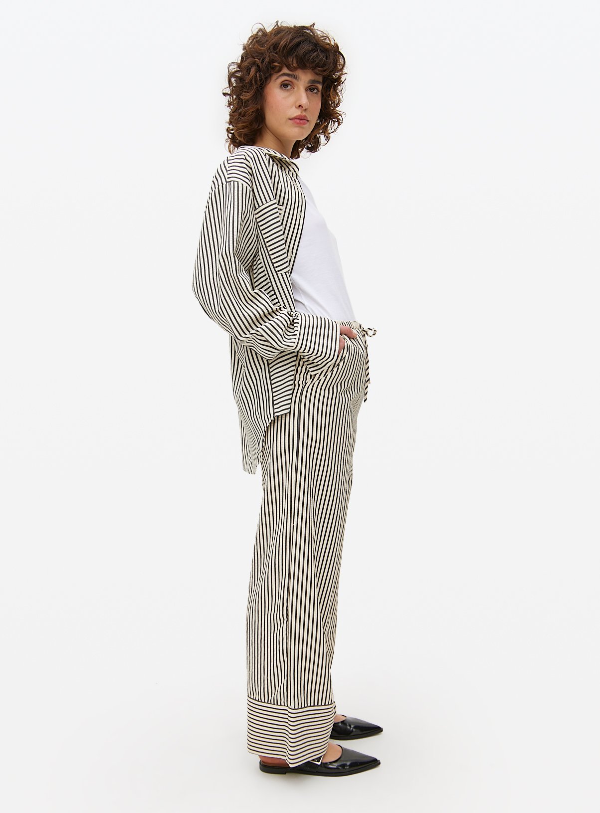 Mono Stripe Wide Leg Co-ord Trousers  
