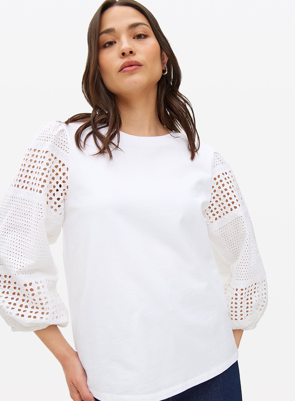 White Broderie Detail Top