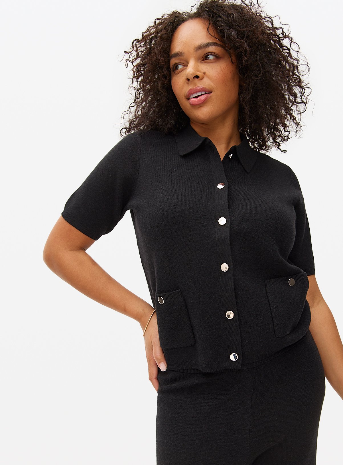 Compact Collared Short Sleeve Cardigan 