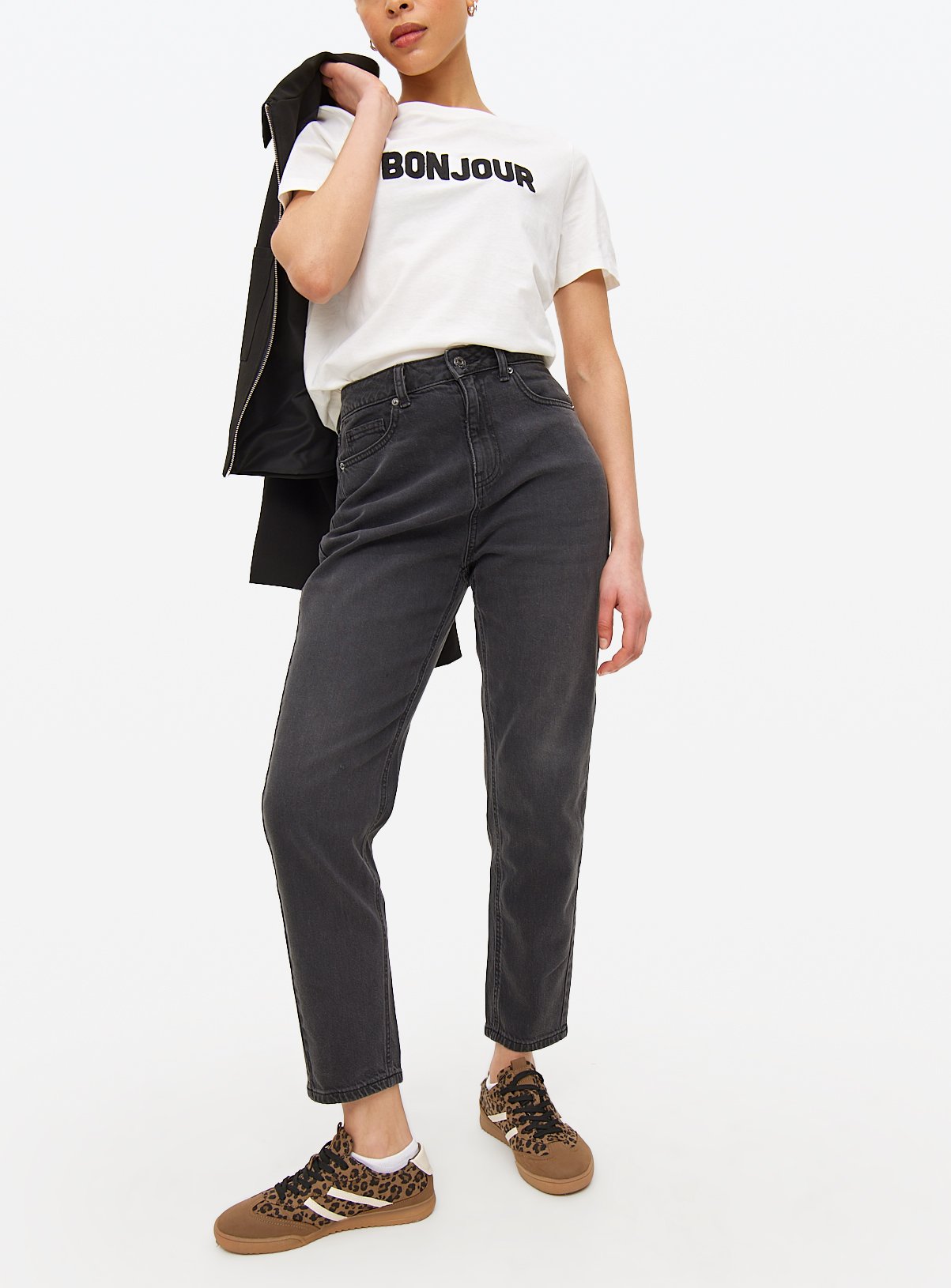 Black Rinse Denim High Rise Mom Jeans 14S