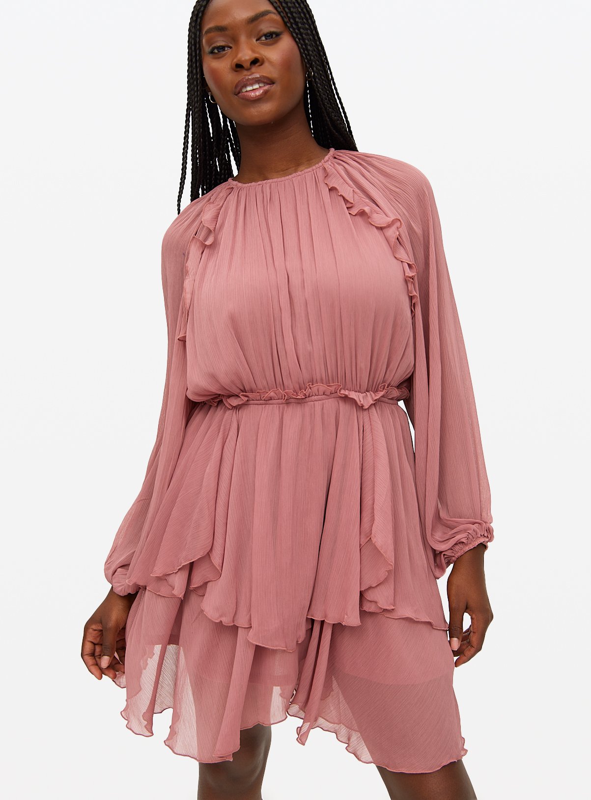 Pink Chiffon Ruffle Mini Dress 16