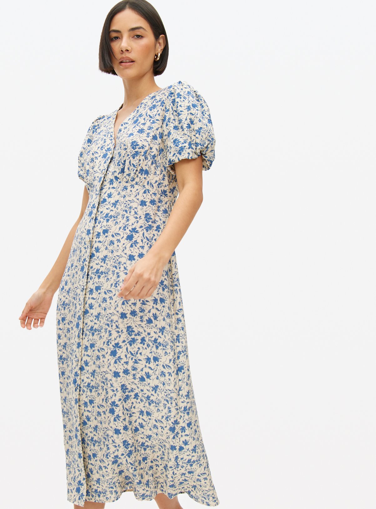 Blue Floral Print Tea Midaxi Dress 