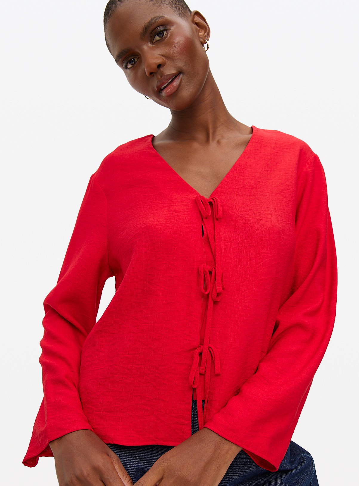 Tie Front V-Neck Blouse 