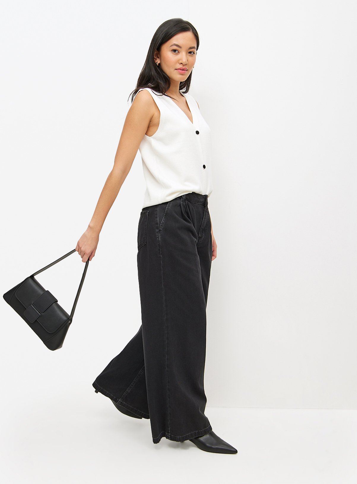 Black Denim Ultra Wide Leg Jeans 8S