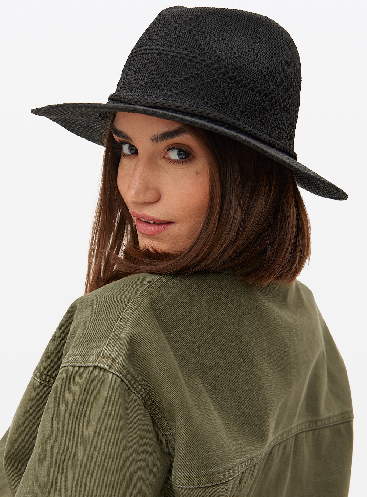 Black Woven Stitch Western Hat One Size
