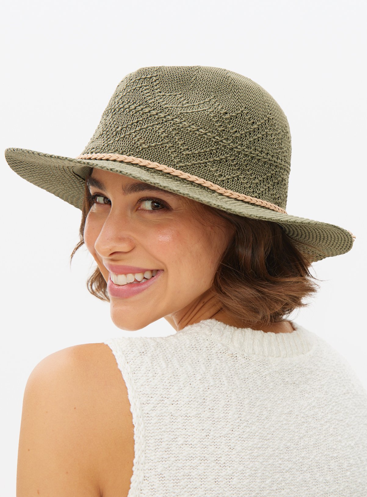 Khaki Straw Look Sun Hat One Size
