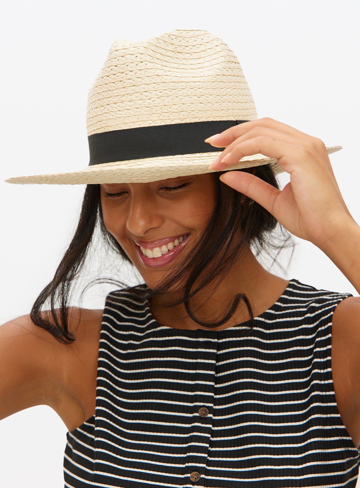 Neutral Straw Fedora Hat One Size