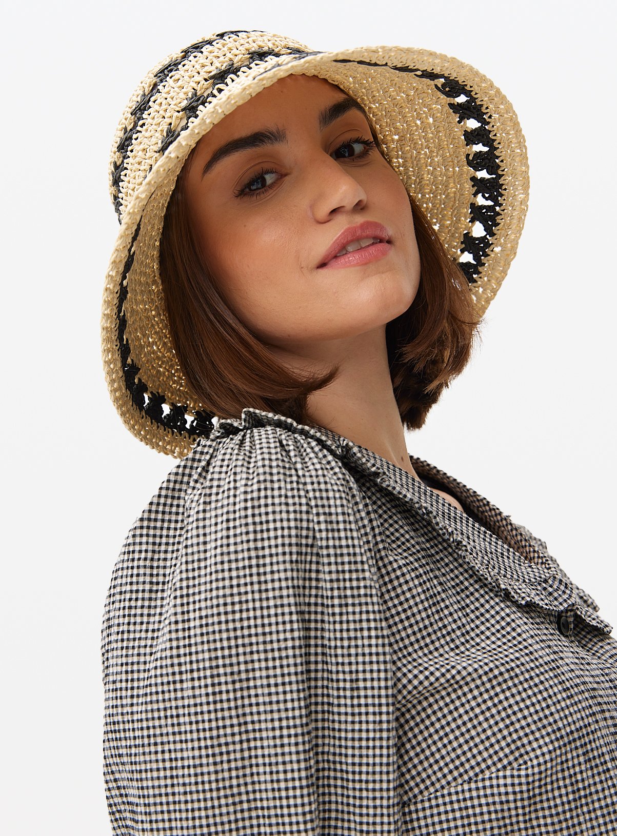 Neutral Stripe Cloche Straw Hat One Size