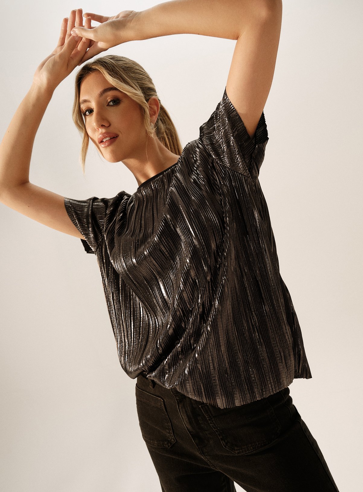 Foil Plisse Short Sleeve Top 
