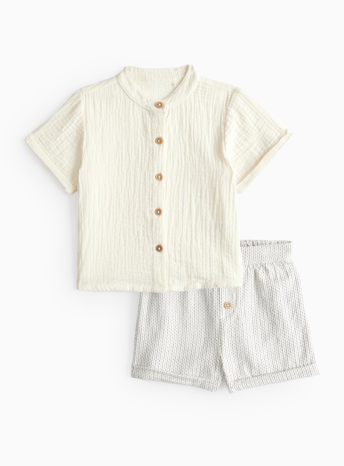 Cream Woven Shirt & Shorts Set 