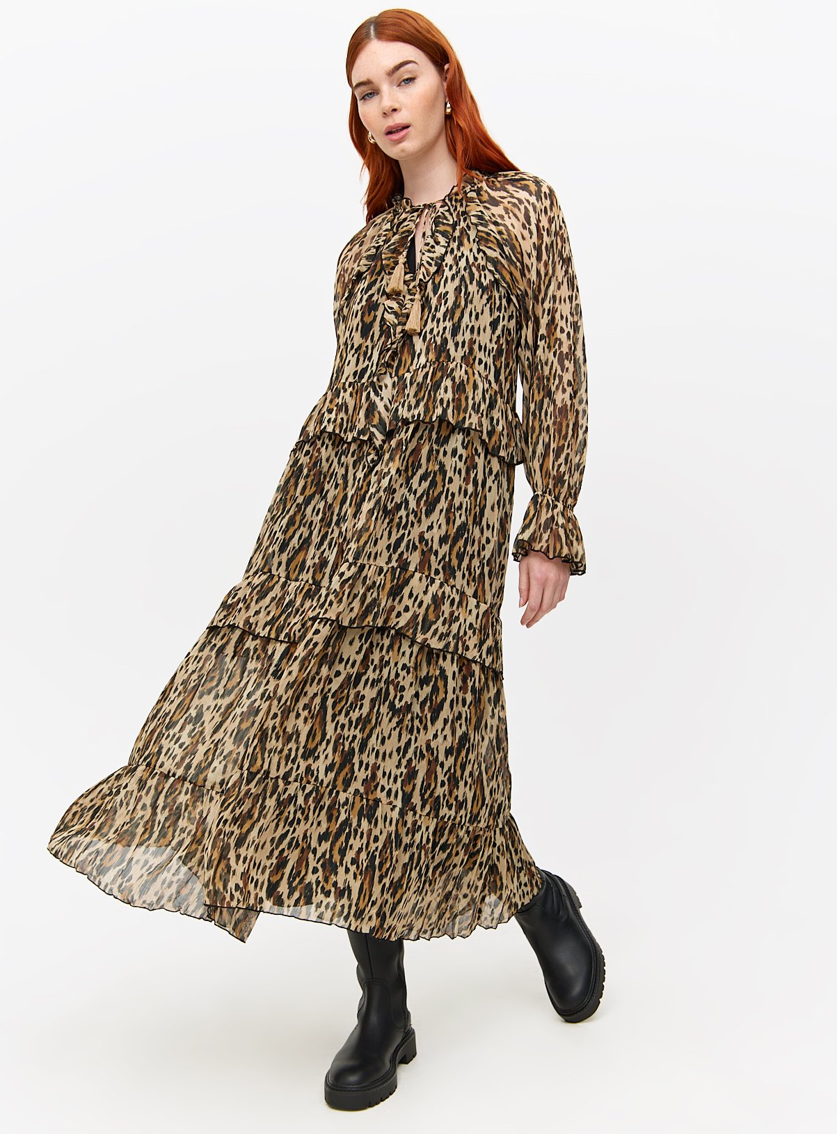 Leopard Printed Chiffon Midaxi Romantic Dress 8