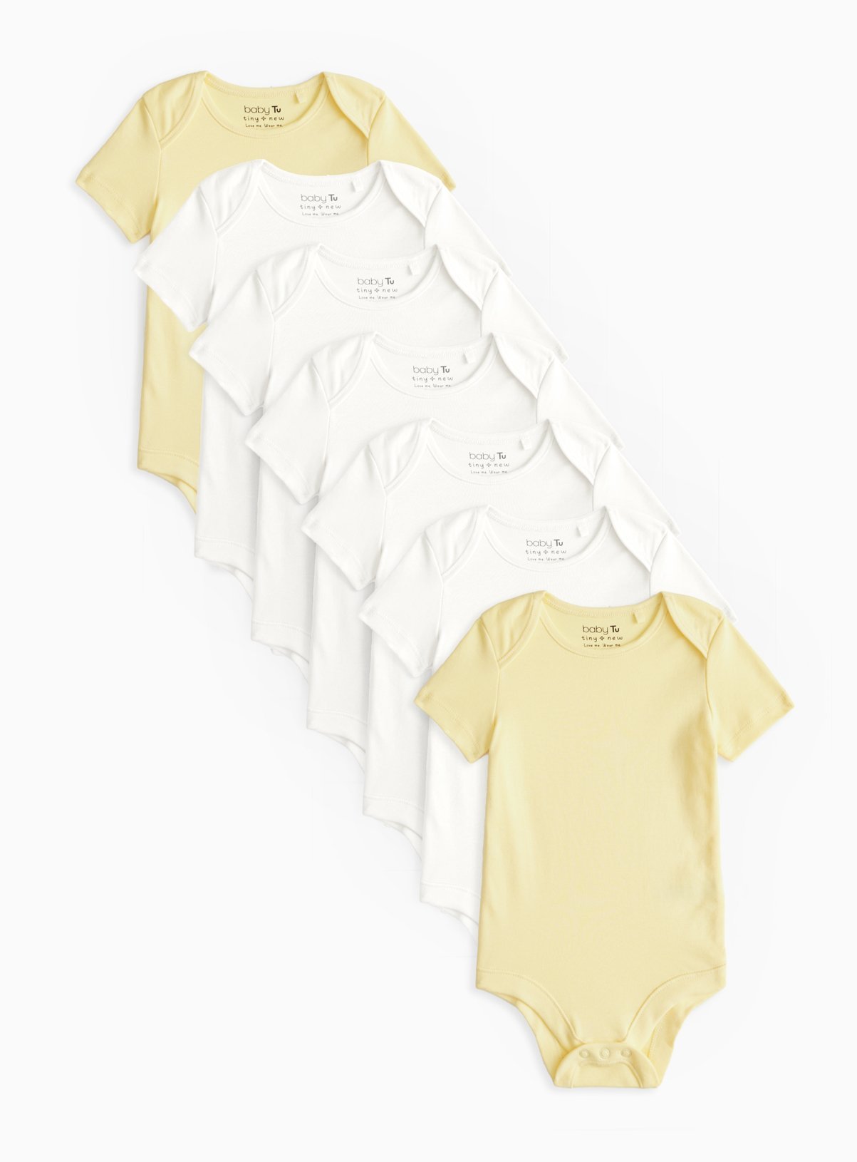 White & Yellow Short Sleeve Bodysuit 7 Pack Tiny Baby