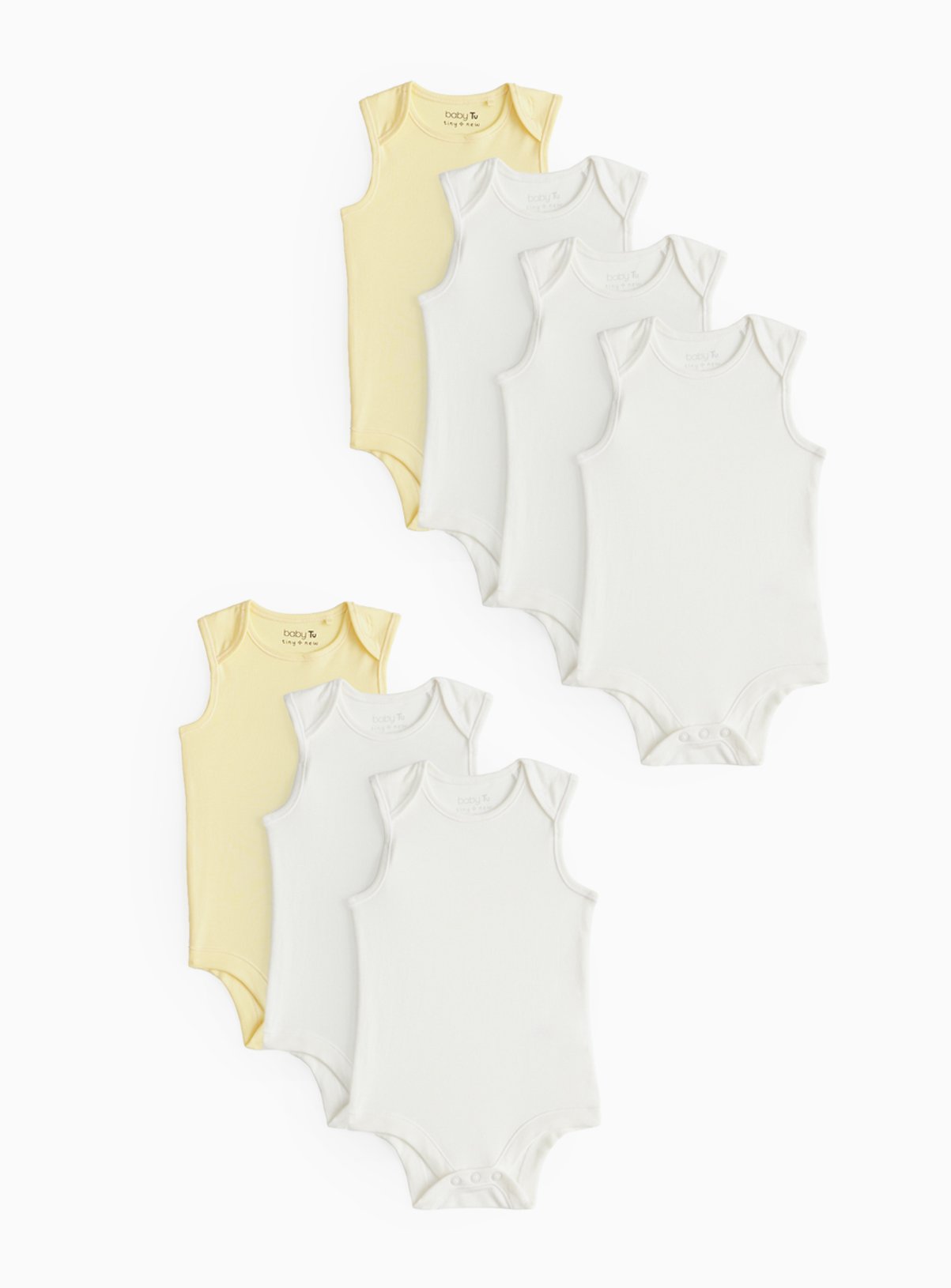 White & Yellow Sleeveless Bodysuit 7 Pack