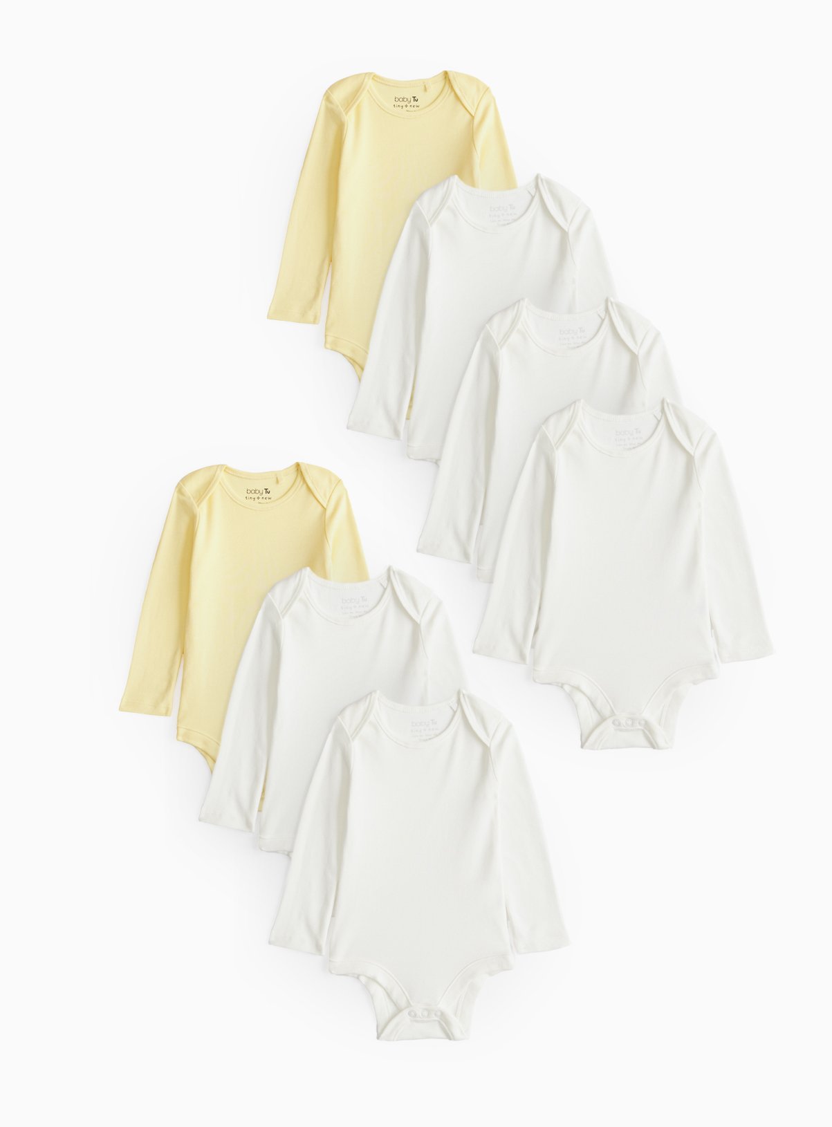 White & Yellow Long Sleeve Bodysuit 7 Pack 12-18 months
