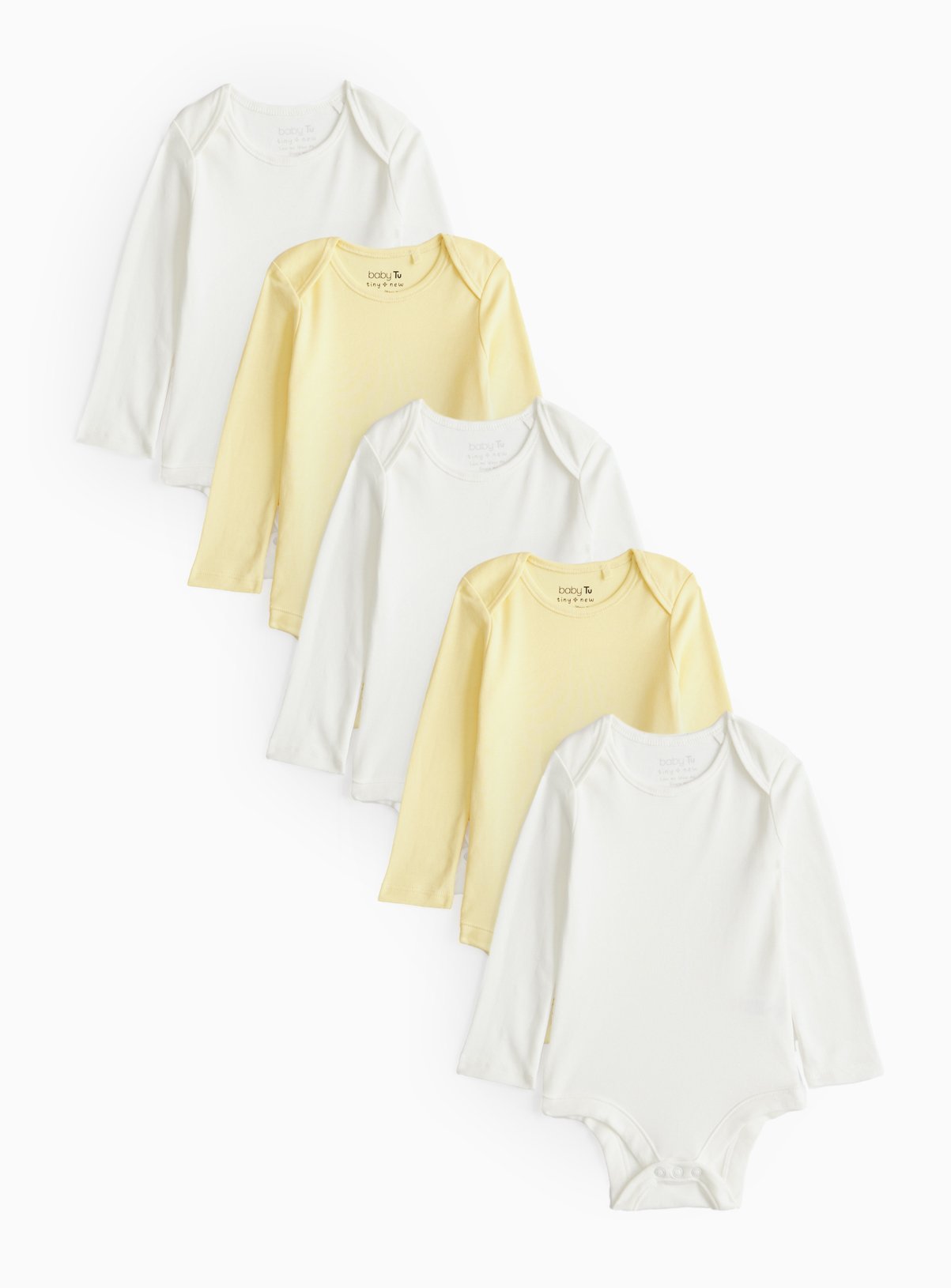Plain White & Yellow Long Sleeve Bodysuits 5 Pack 12-18 months