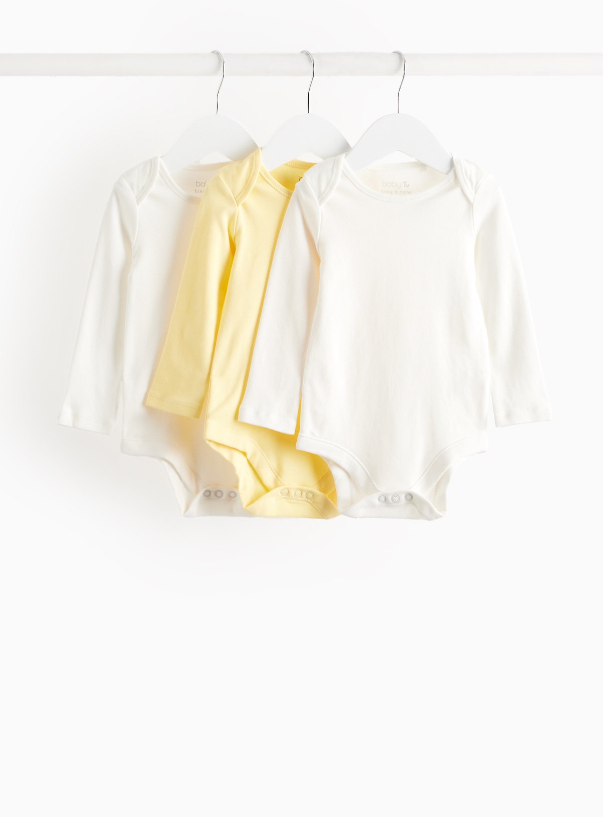 White & Yellow Long Sleeve Bodysuit 3 Pack 12-18 months