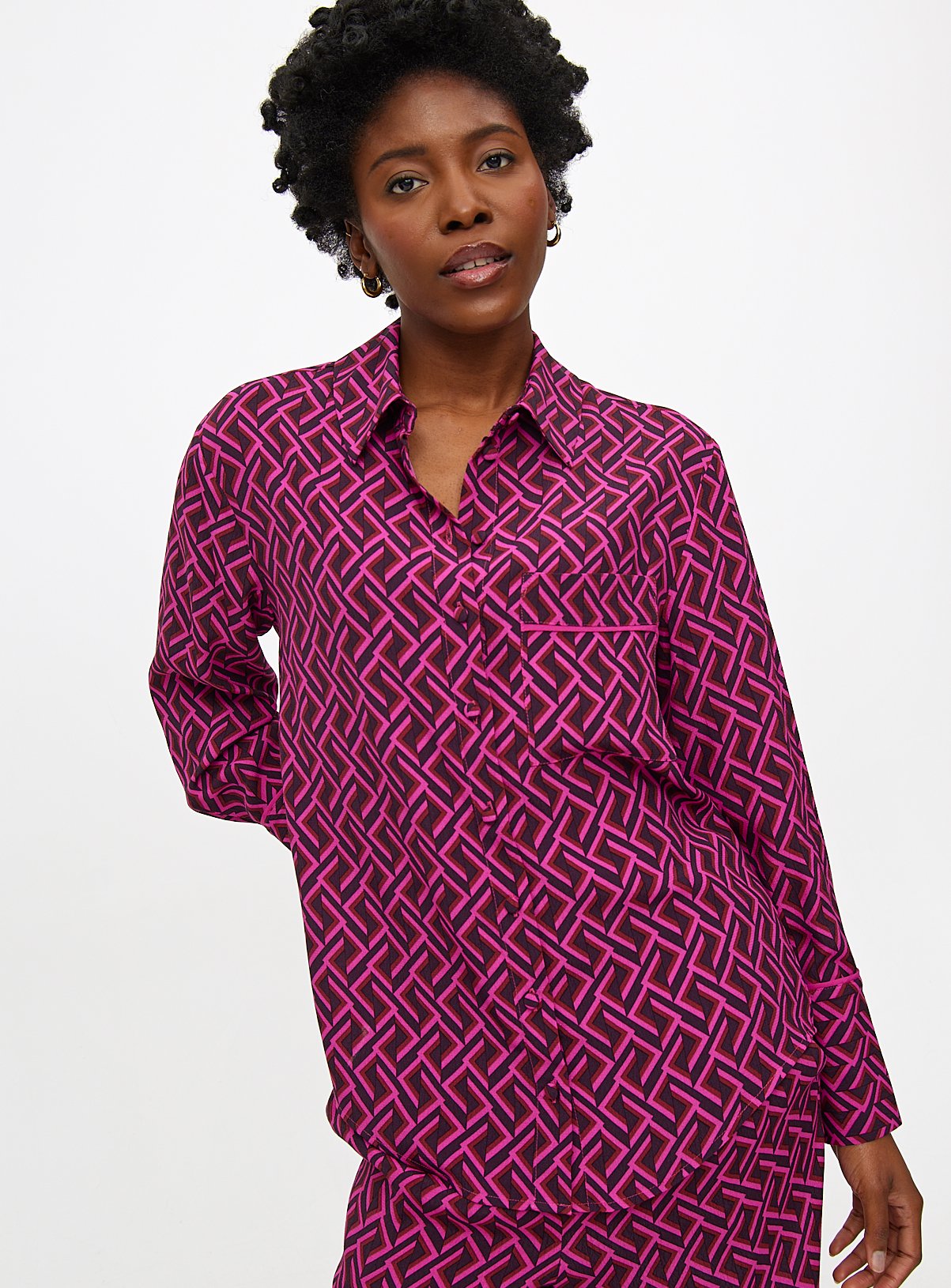 Purple Geometric Printed Relaxed Co-ord Shirt 