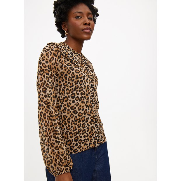 Buy Leopard Print Sheer Collared Blouse 10 Blouses Tu