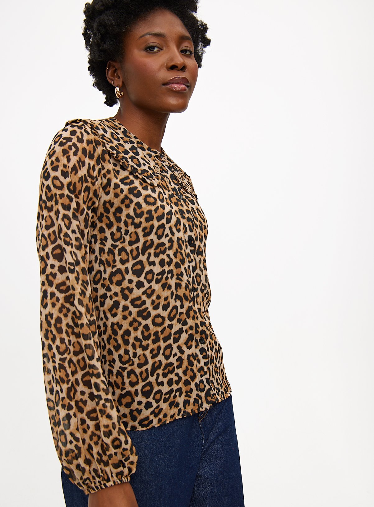 Leopard Print Sheer Collared Blouse 20