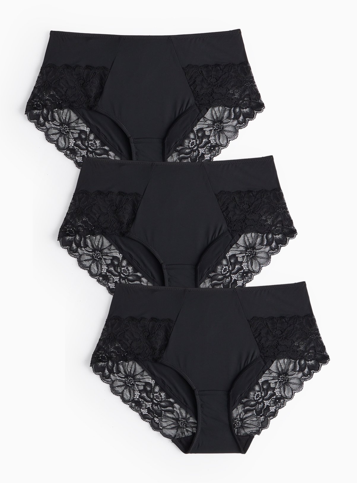 Black Floral Lace Midi Knickers 3 Pack 