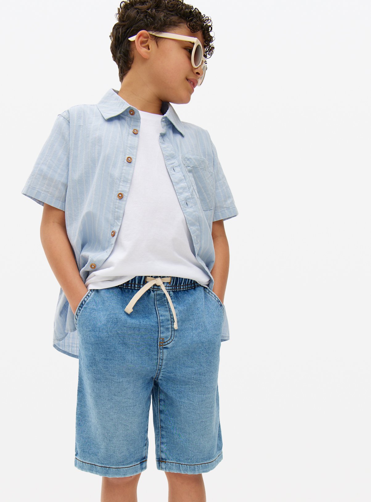 Blue Washed Denim Loopback Shorts  