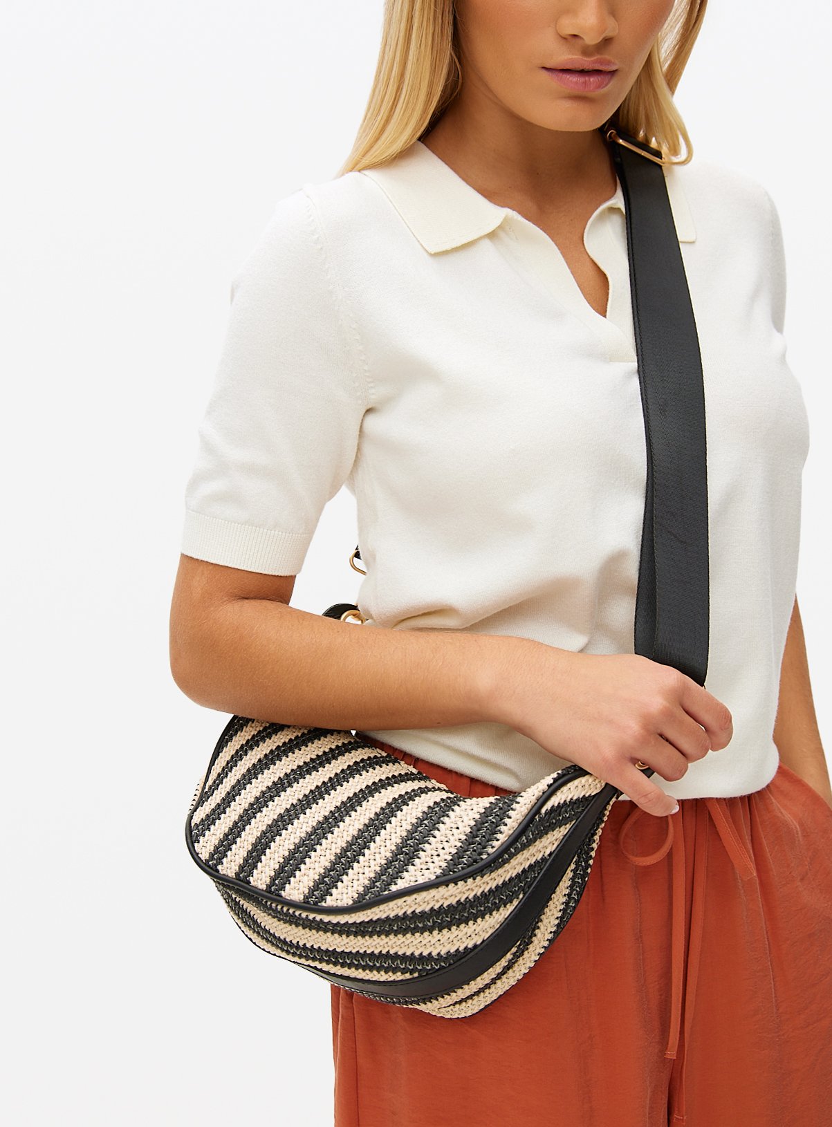 Mono Stripe Straw Half Moon Bag One Size