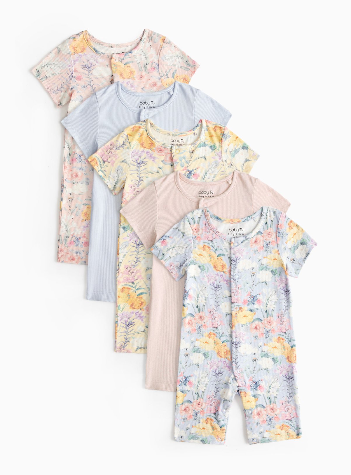 Floral Print Ribbed Rompers 5 Pack 