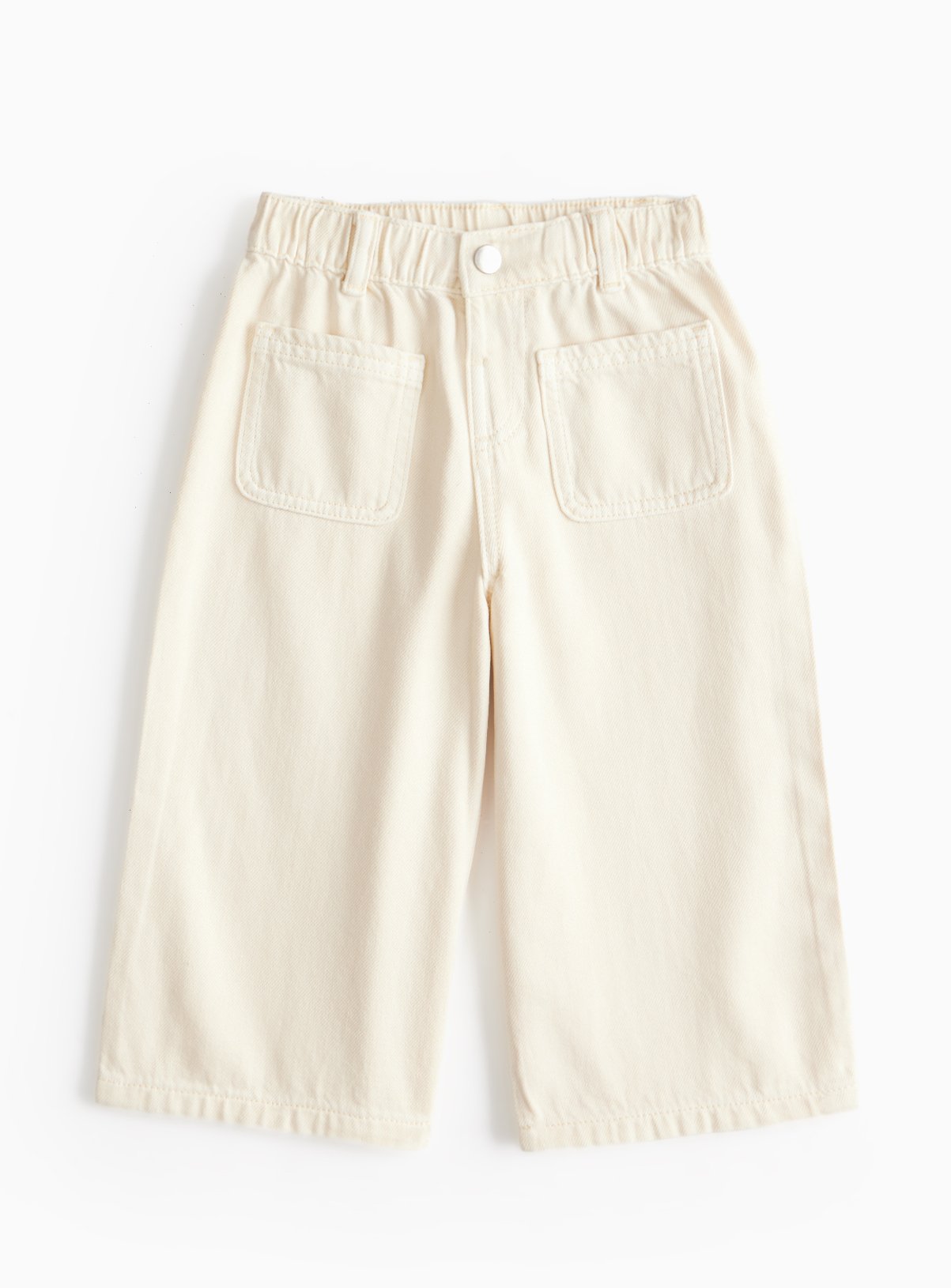 Cream Denim Wide Leg Jeans 