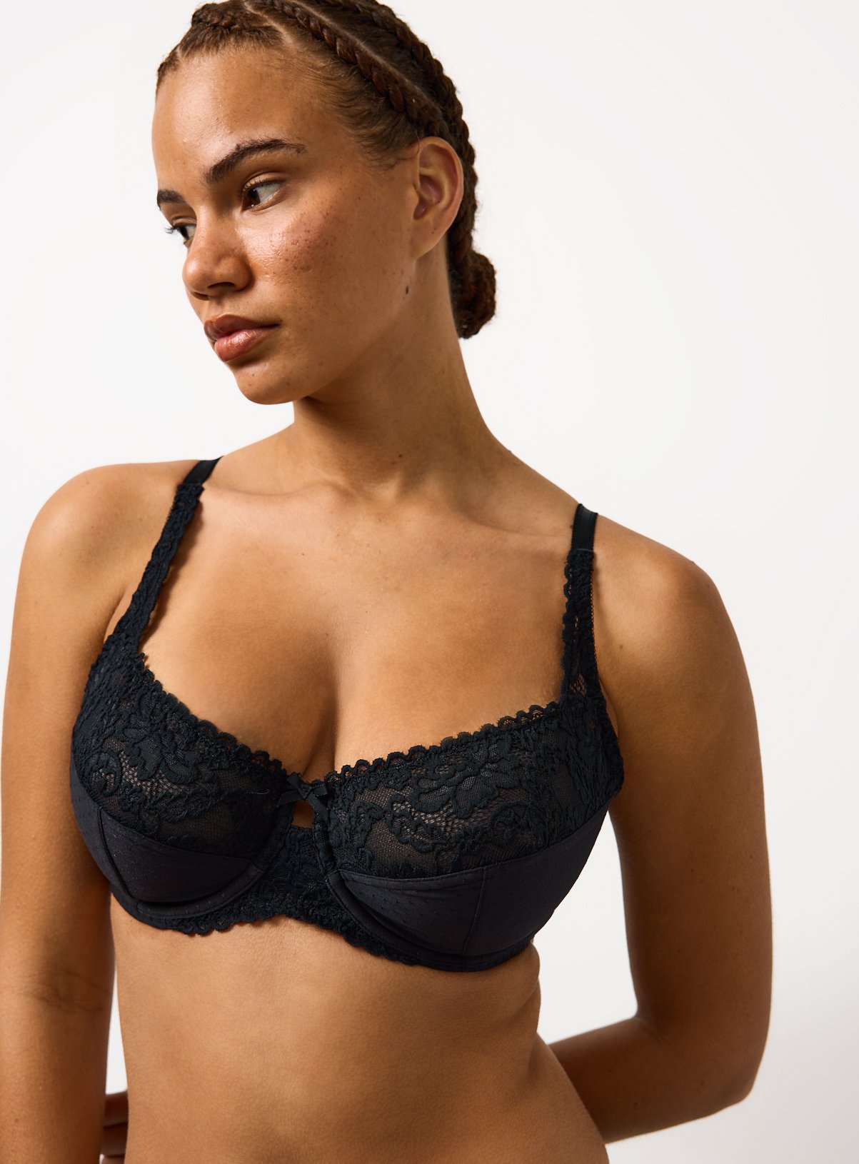 DD+ Black Underwired Lace Detail Full Cup Bra 34E
