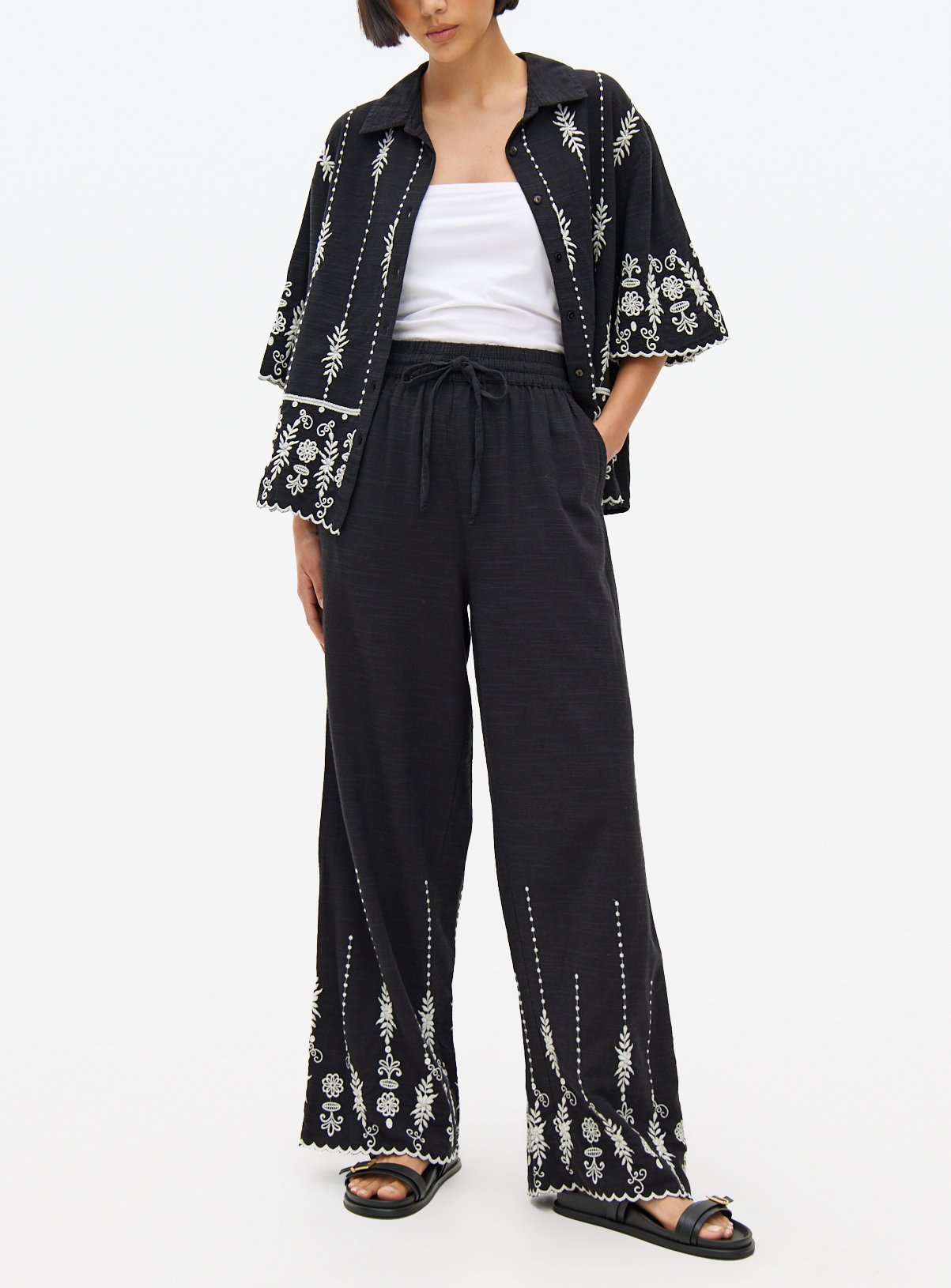 Mono Embroidered Wide Leg Co-ord Trousers 