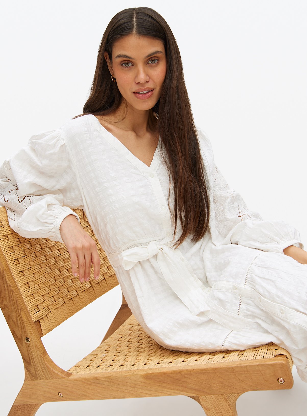 Broderie Sleeve Boho Midaxi Dress 