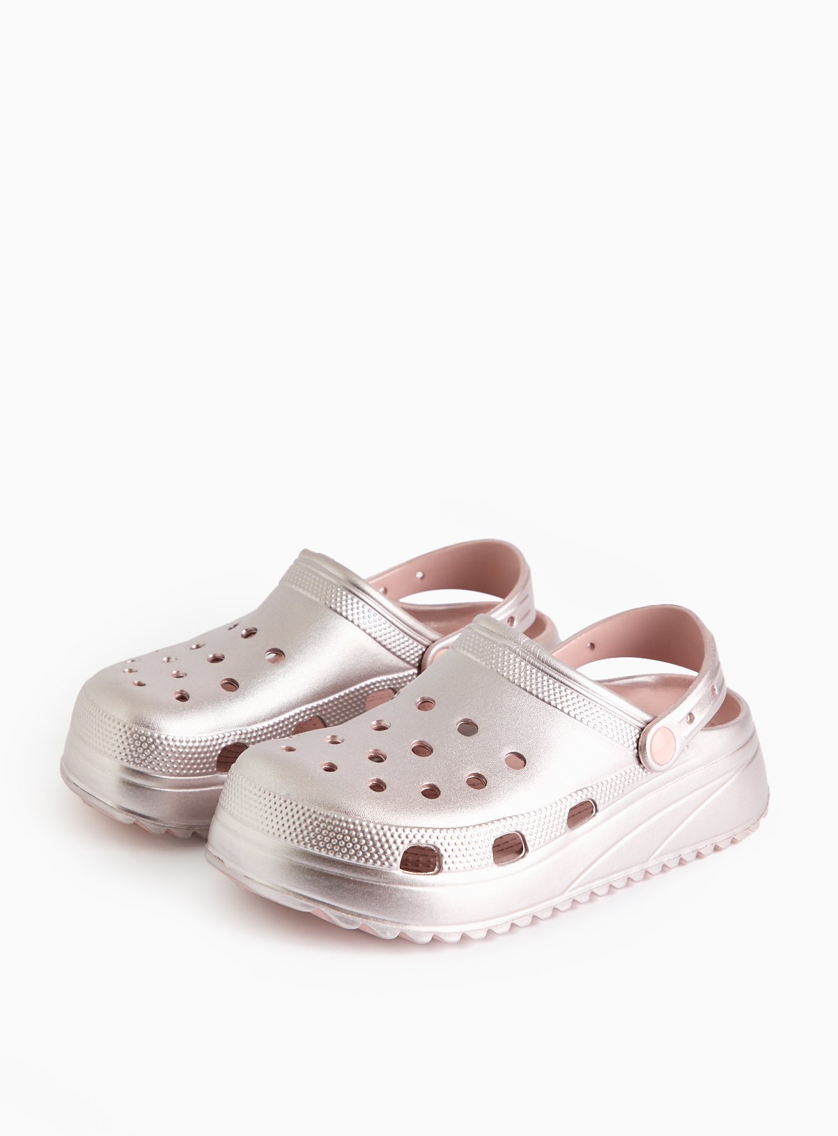 Rose Gold Ankle Strap Chunky Clogs  