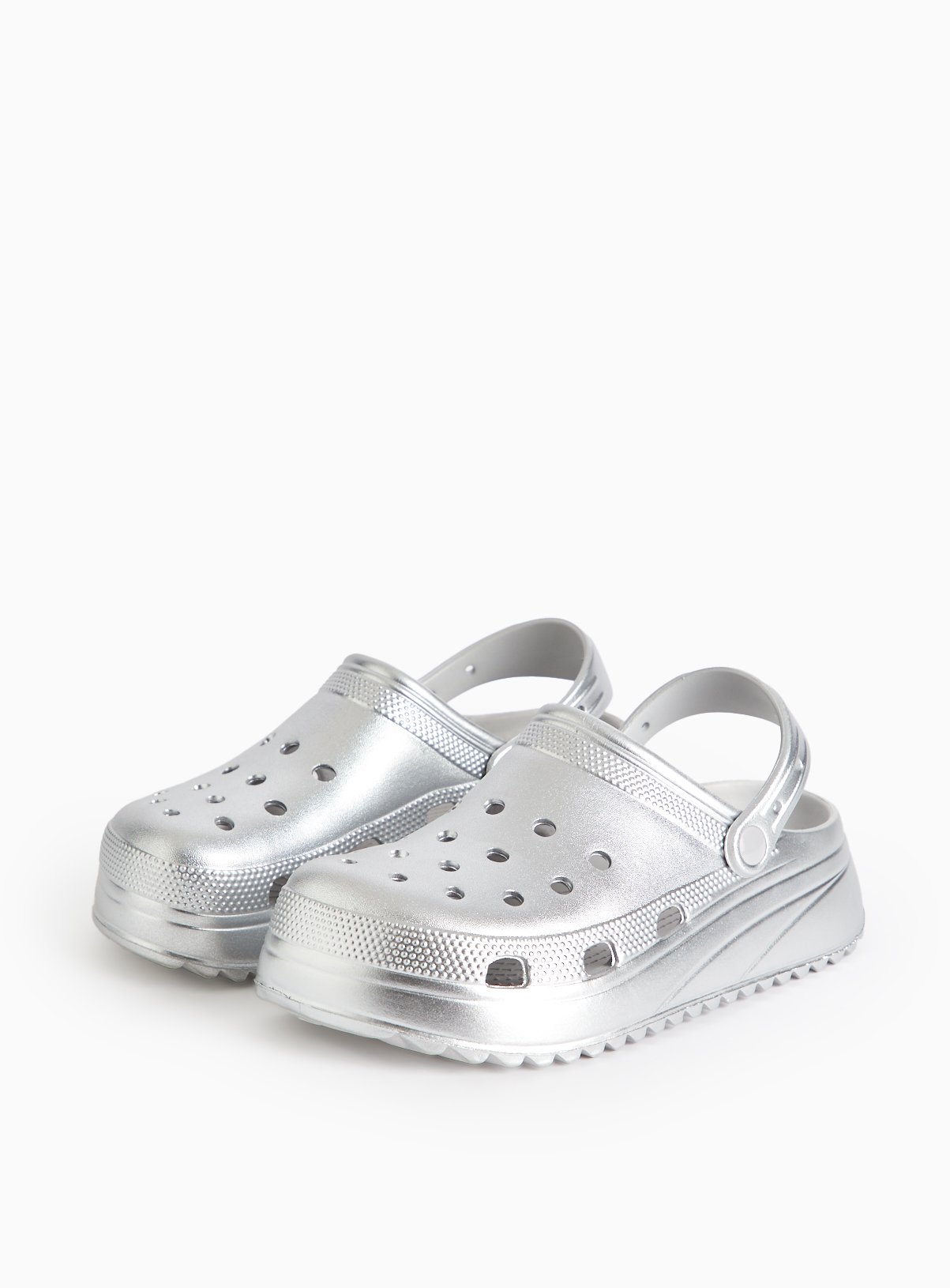 Metallic Silver Ankle Strap Chunky Clogs  