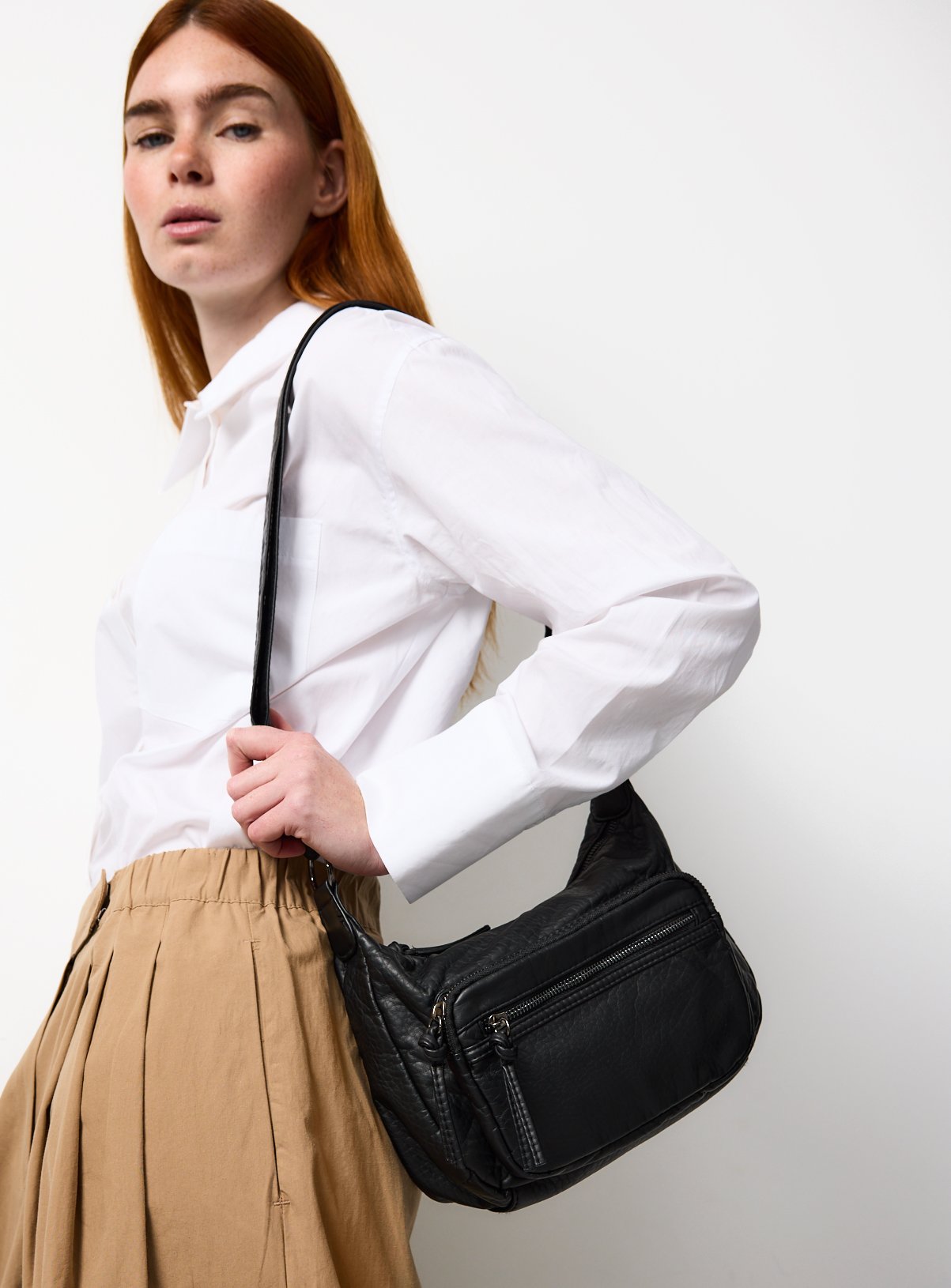 Black Washed Faux Leather Crossbody Bag One Size