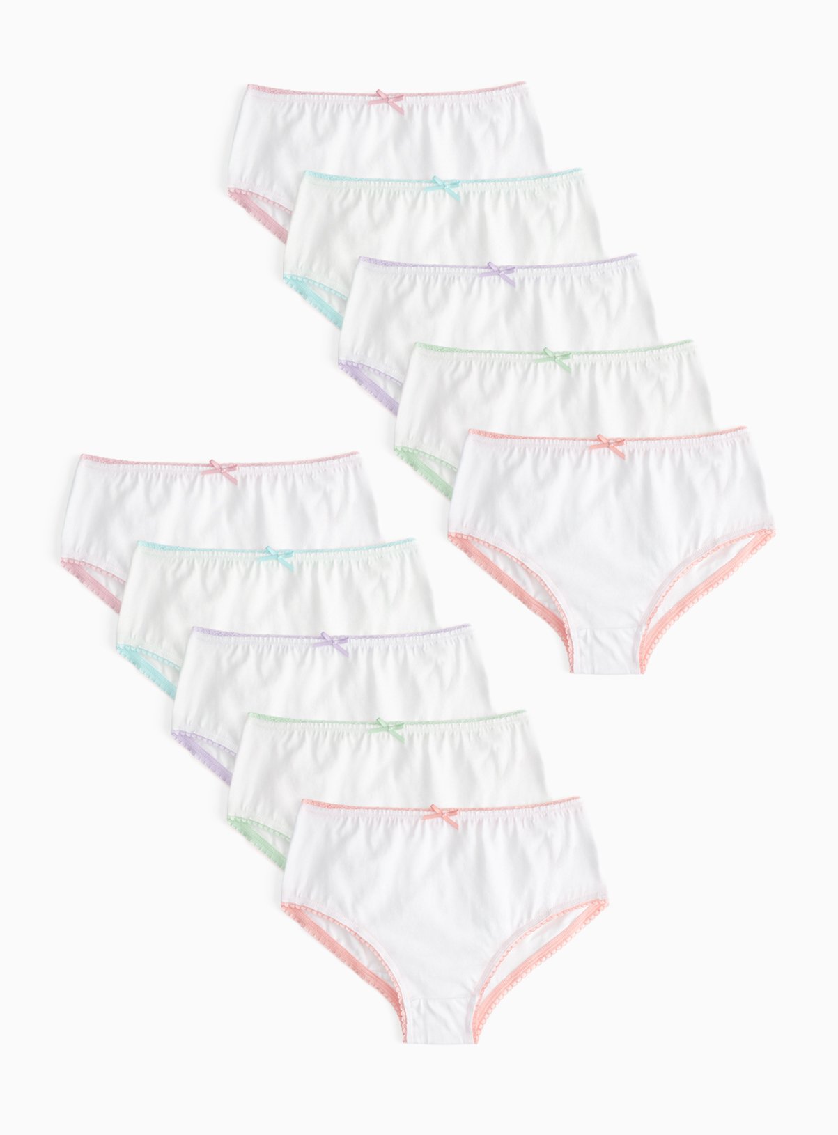 White Picot Detail Full Briefs 10 Pack