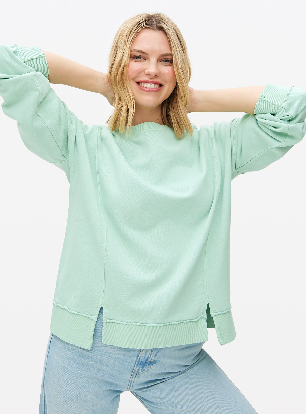 Green Cut Detail Crew Sweatshirt  L