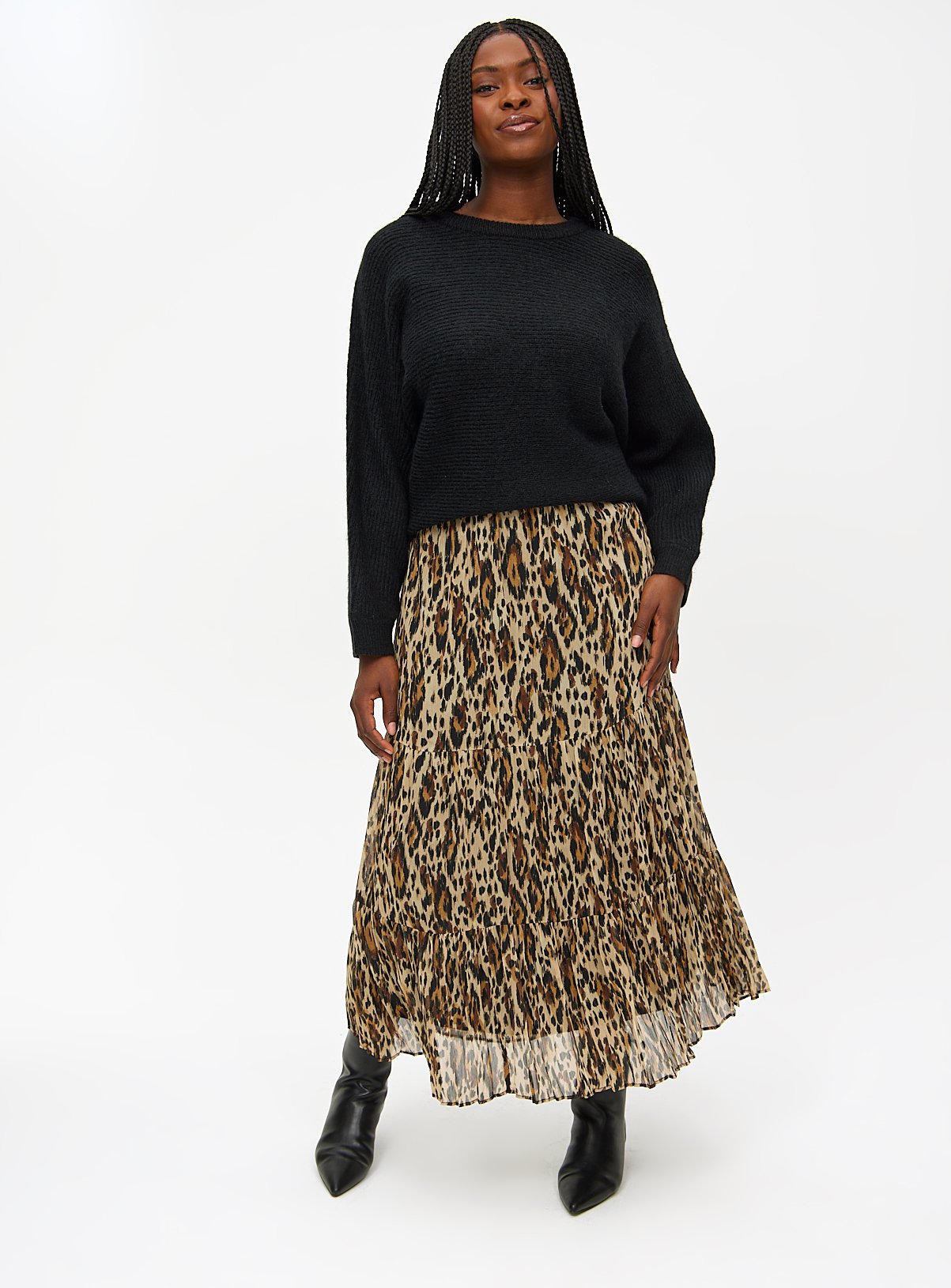 Brown Leopard Print Tiered Maxi Skirt 