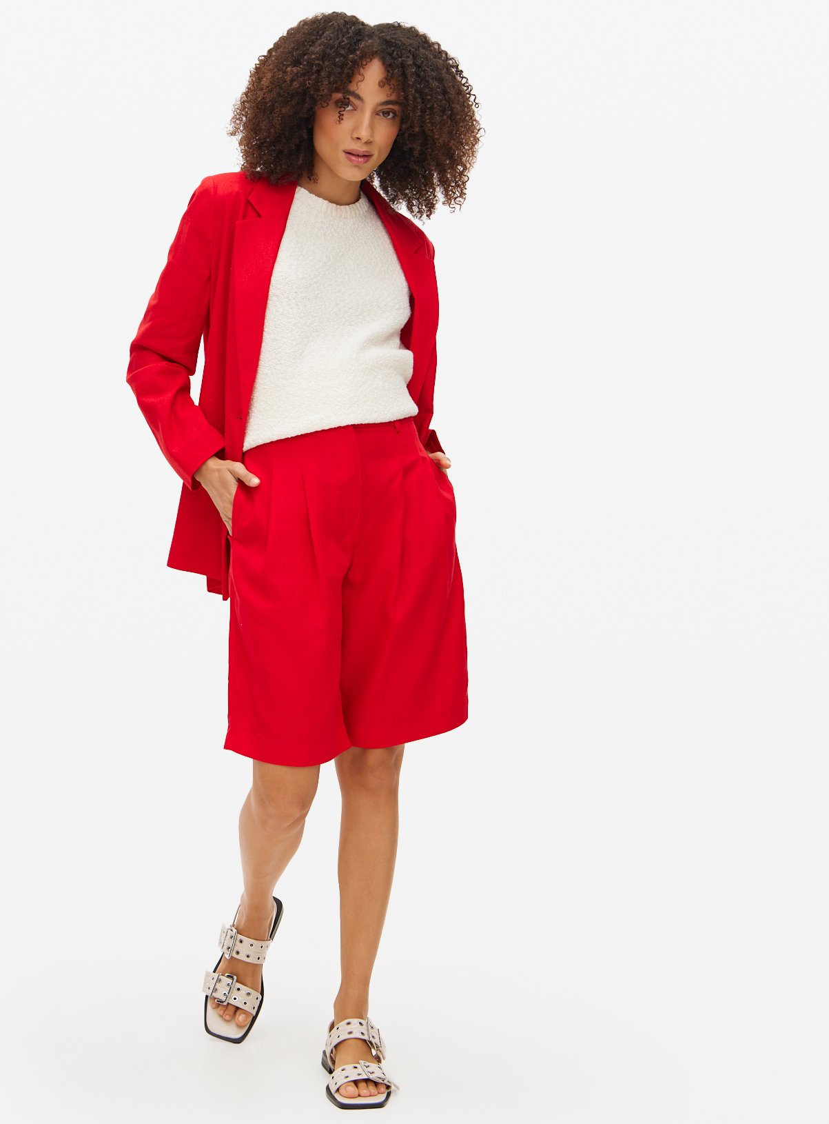 Red Linen Blend Bermuda Co-ord Shorts  22