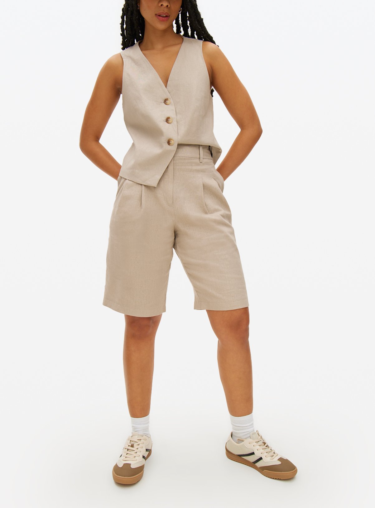  Stone Linen Blend Bermuda Co-ord Shorts  16