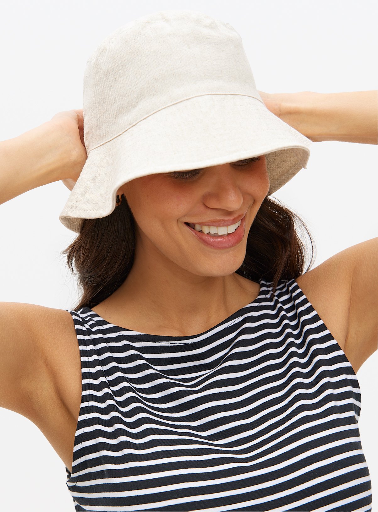 Neutral Linen Blend Bucket Hat One Size