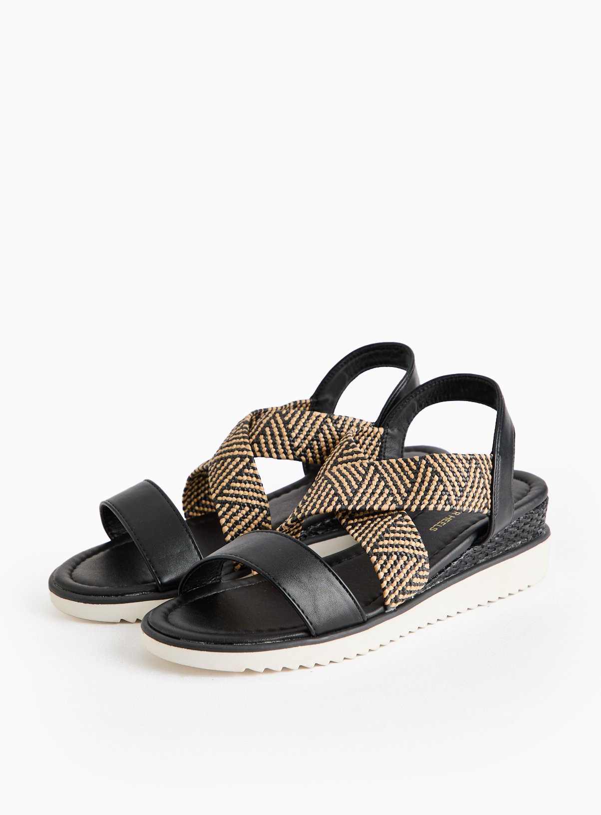 Black Raffia Print Low Wedge Sandals  