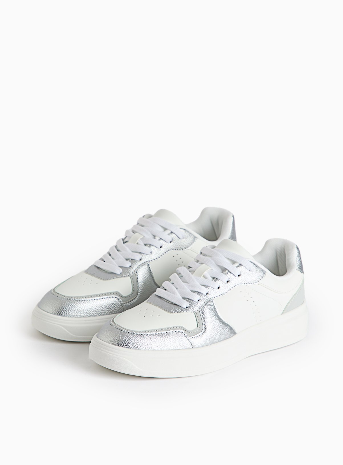 Silver Panel Faux Leather Trainers  