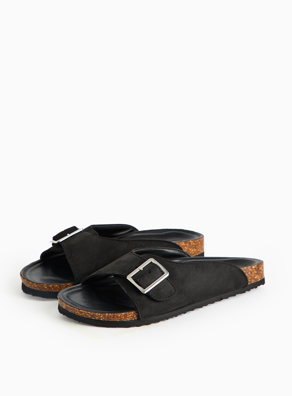 Black Buckle Moulded Footbed Sandals 