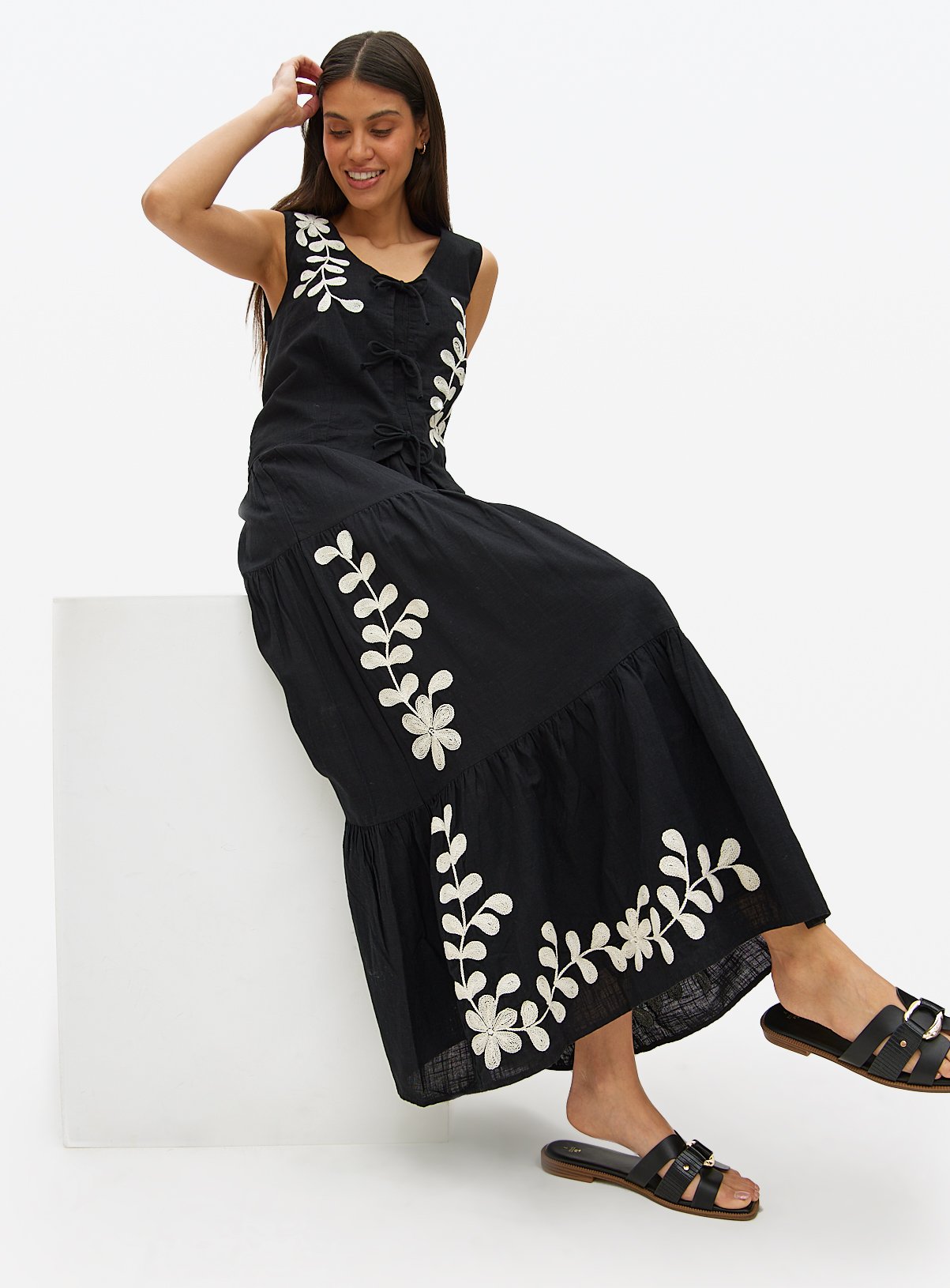 Black Embroidered Full Maxi Co-ord Skirt 